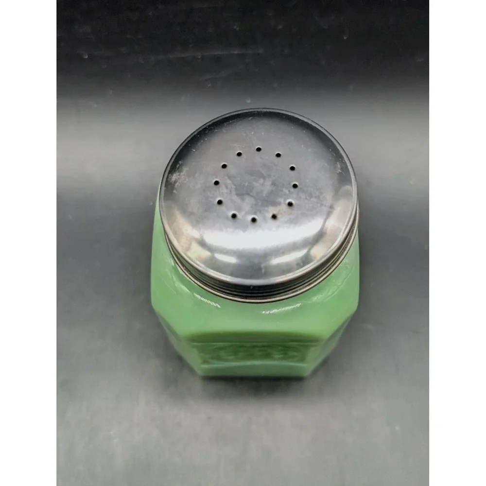 TPC Jadite Green Milk Glass Pepper Shaker Vintage Style Square Metal Lid